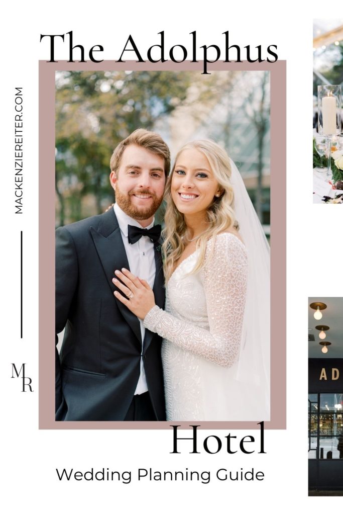Portrait of bride and groom smiling during their wedding day; image overlaid with text that reads The Adolphus Hotel: Wedding Planning Guide